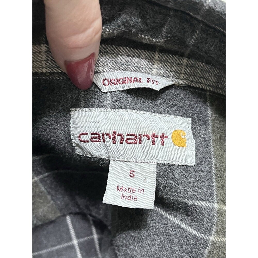 Carhartt Button Up Shirt Flannel Original Fit Work Wear Mens S Gray Grunge Gorp - Picture 5 of 8